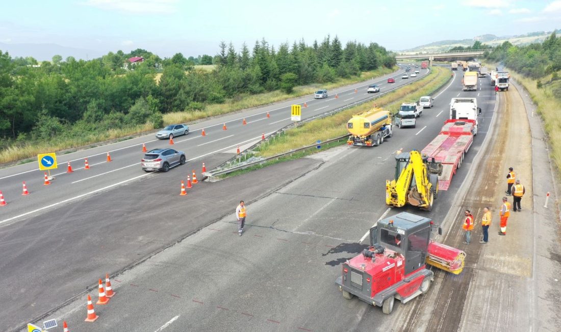 Anadolu Otoyolu Bolu kısmı İstanbul istikametinde üstyapı tamirat çalışması başladı.