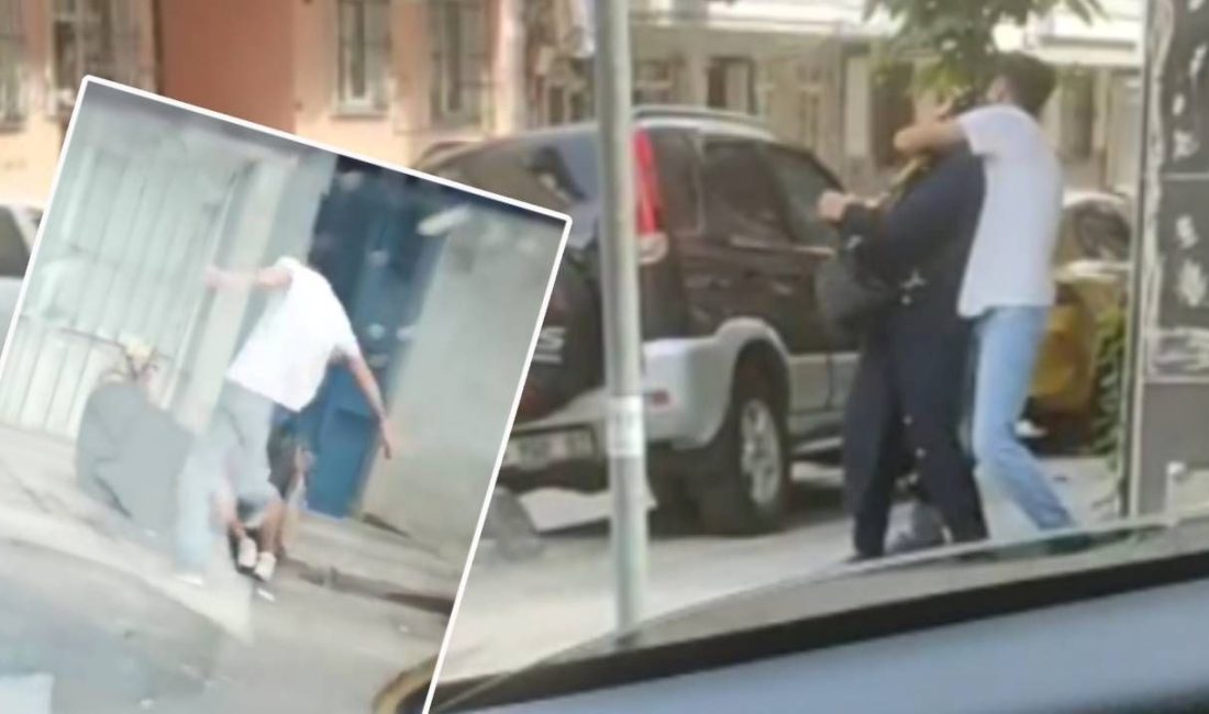 İstanbul'da bir kişi sokak ortasında annesini tekme ve yumruklarla dövdü.