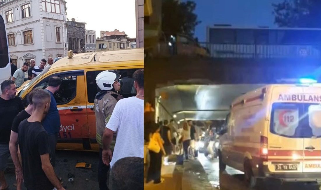 İstanbul Beyoğlu’nda dolmuş, park halindeki otobüse çarptı. Kazanın akabinde savrulan