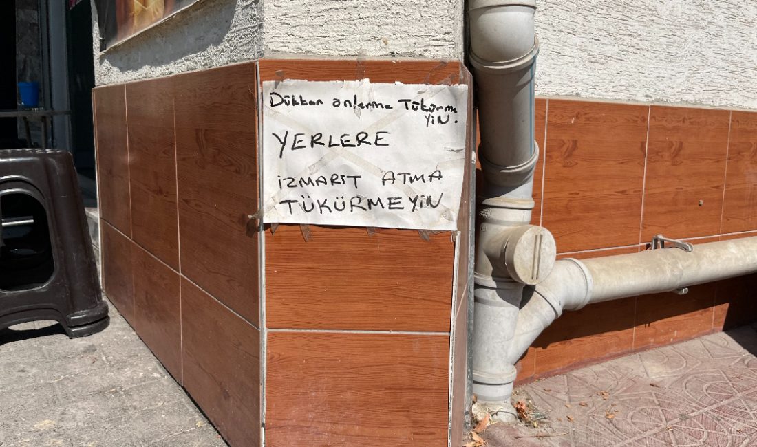 Eskişehir'de esnaf Döne Ulusoy, işletmesinin etrafında gördüğü kirliliğe karşı bir