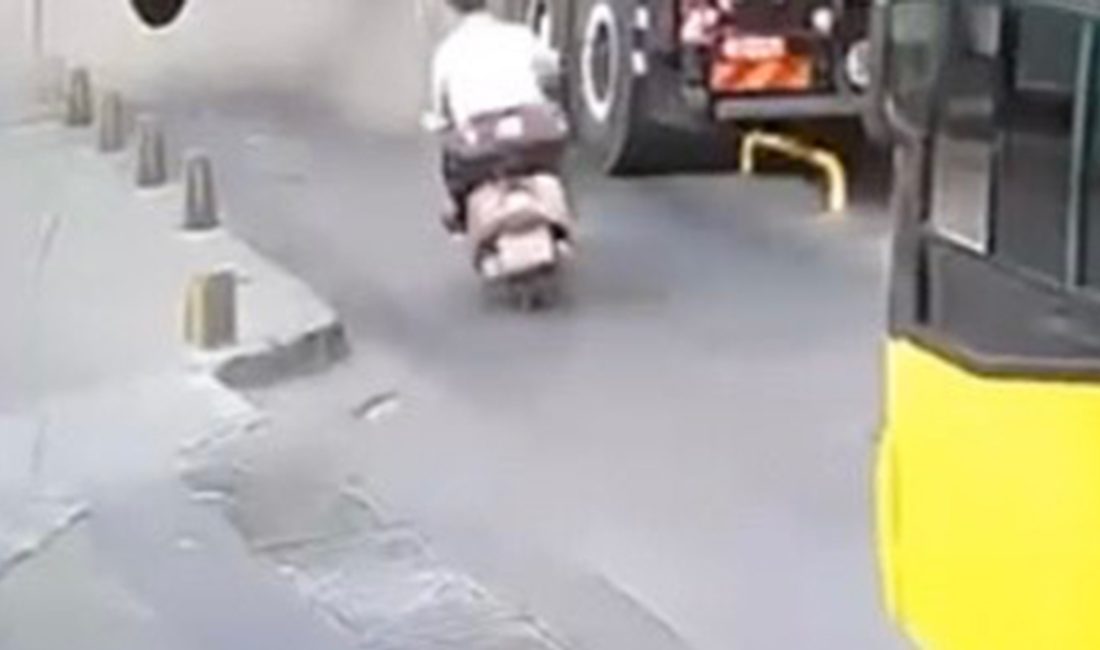 İstanbul Beyoğlu'nda vincin lastiği refüjde patladı. Yoluna devam etmek isteyen