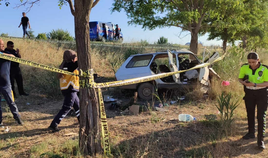 Konya'da denetimden çıkıp şarampoldeki ağaca çarpan arabanın şoförü hayatını kaybetti,