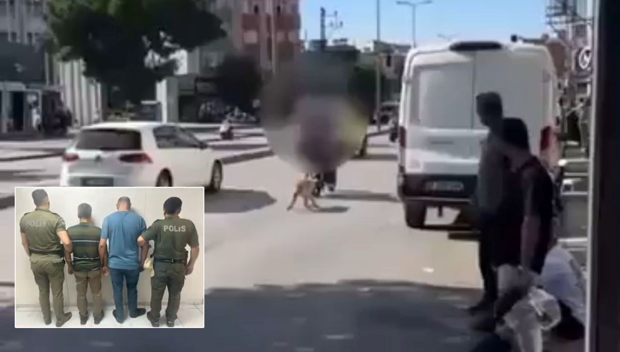 Gaziantep'te iki kişi motosikletin ardına bağladıkları köpeği zorla götürmeye çalıştı.