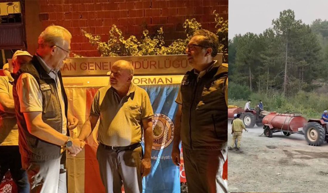 Orman Genel Müdürlüğü, Bursa'daki yangına traktörüyle su taşırken patlayan tekerleğine aldırmayan