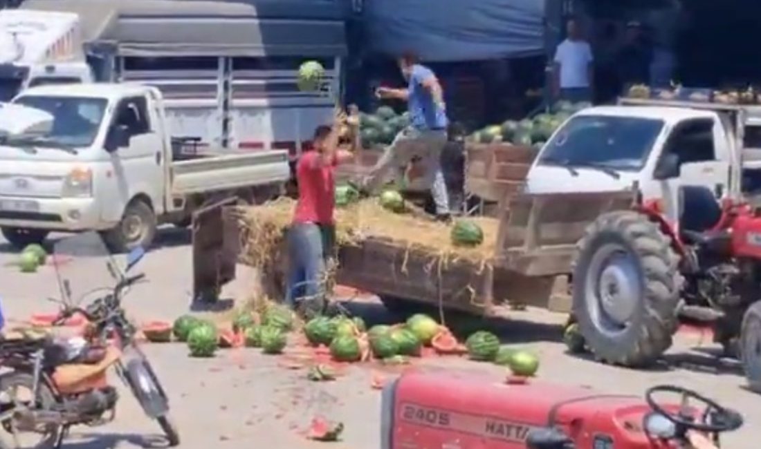 Geyve ilçesinde toptancı son anda alımdan vazgeçince satmak istedikleri karpuzları