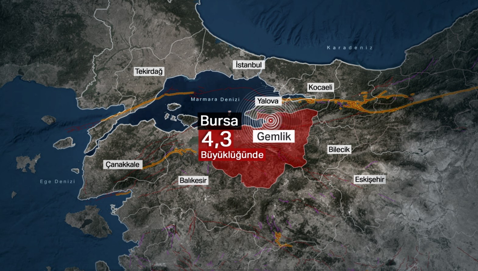 Bursa'nın Gemlik ilçesinde 4,3 büyüklüğünde zelzele oldu. Zelzele, İstanbul dahil