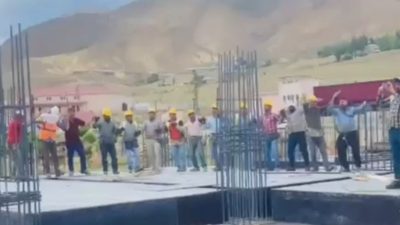 Van'ın Başkale ilçesinde bir hastanenin inşaatında çalışan çalışanların düğün salonundan