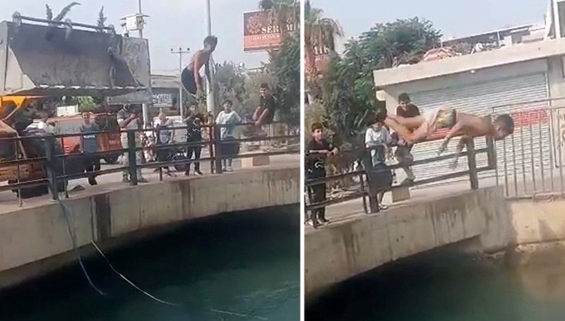 Yüksek sıcaklığın tesirli olduğu Adana'da, çocuklar sulama kanalarında yüzüp tehlikeli