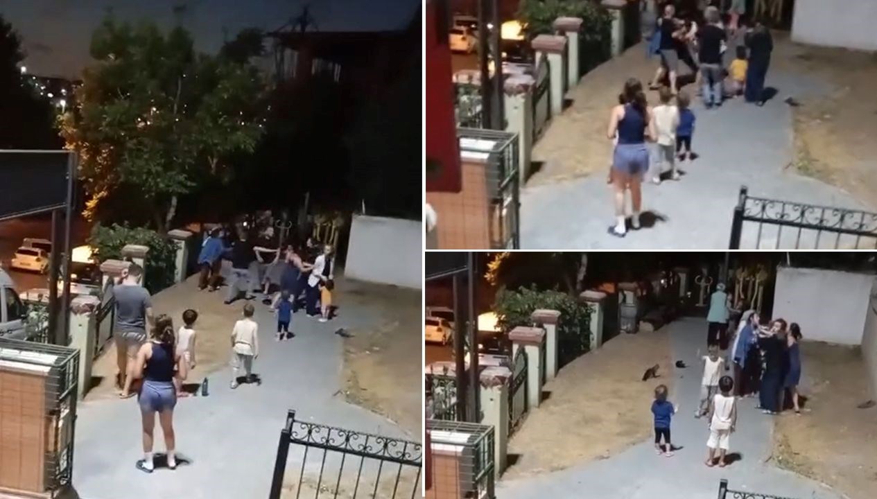 Kağıthane'de bir parkta oyun oynayan çocukların arbedesine anneler de dahil