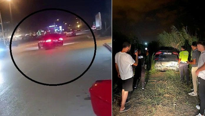 Hatay'da drift yaparken cep telefonu kamerasıyla görüntülenen araba şoförü, aracıyla