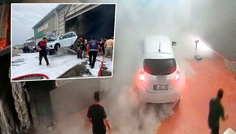 Osmaniye'de bir elektrikli araçta meydana gelen yangın, itfaiye takımlarının müdahalesine