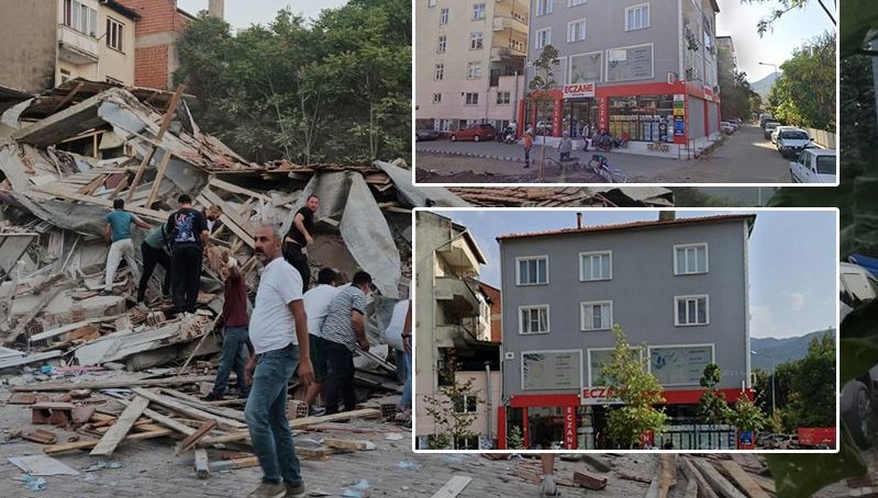 Balıkesir'in Sındırgı ilçesinde meydana gelen zelzele sonrası yıkılan binada kolon