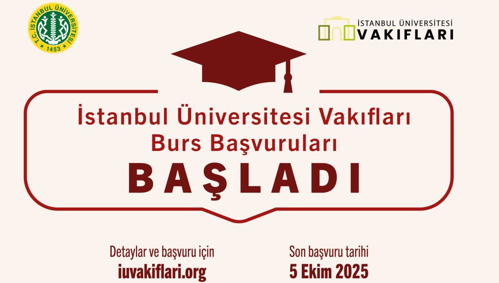 İstanbul Üniversitesi Vakıfları, 2025-2026 eğitim öğretim yılı için karşılıksız burs