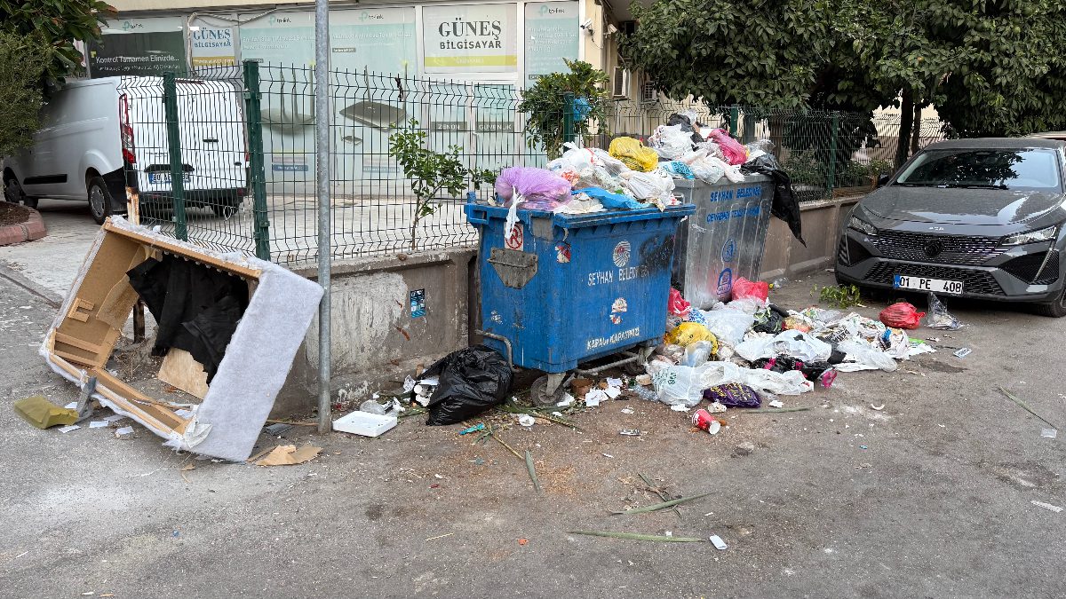 Seyhan ilçesinde belediyenin toplamadığı çöpler, çevreyi rahatsız ederken oluşan görüntü
