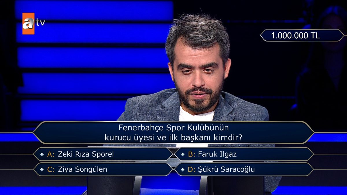 Kim Milyoner Olmak İster yarışmasında 1 milyon TL değerinde "Fenerbahçe
