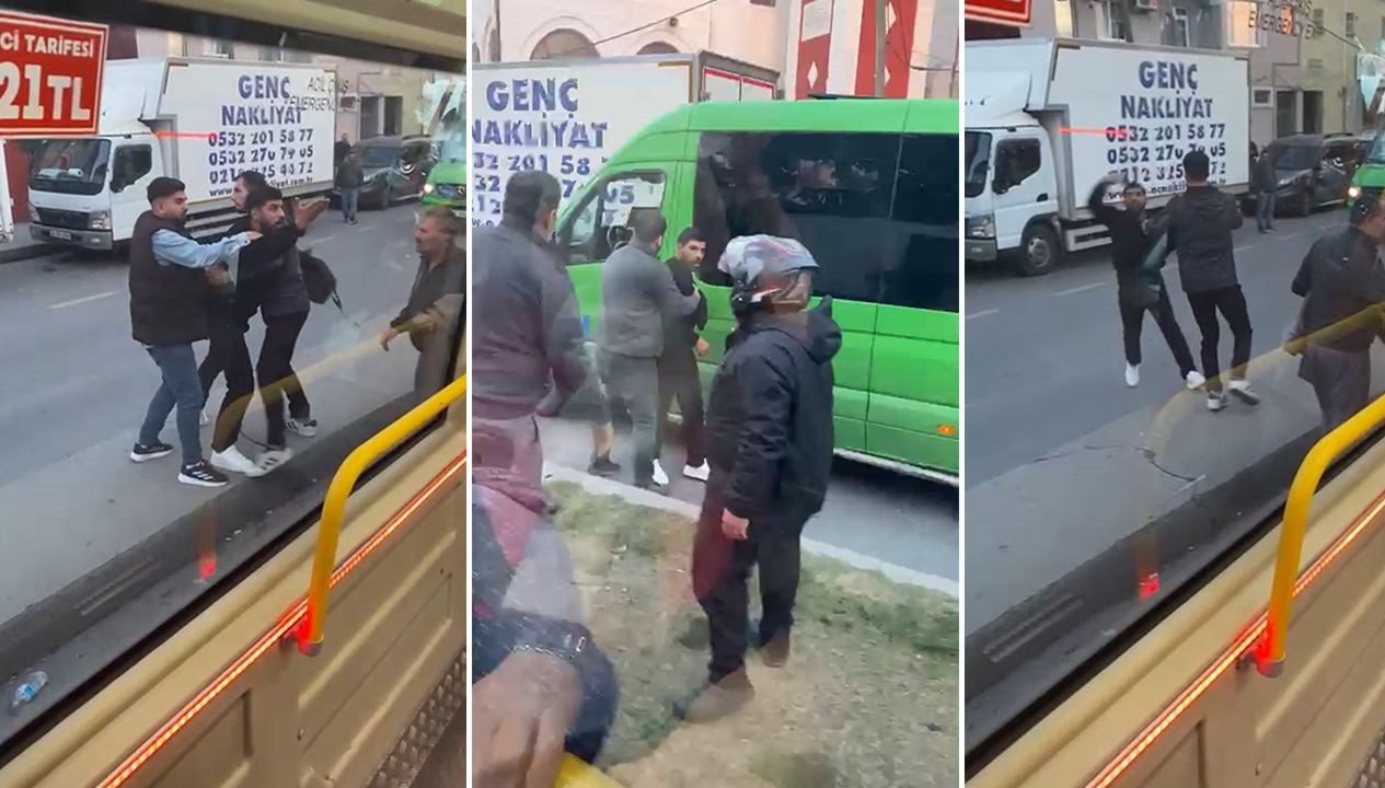 İstanbul Kağıthane'de yolcu minibüsü şoförü, bir başka şoför tarafından tekme