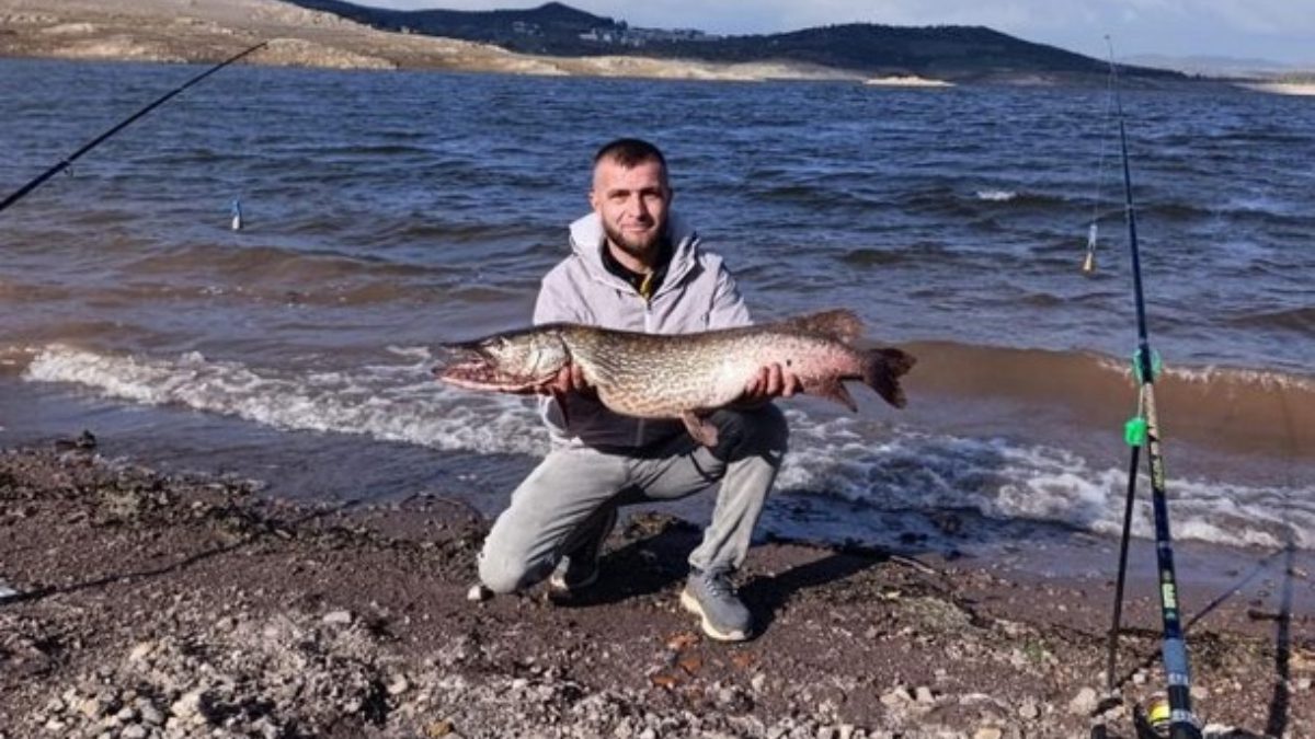 Balıkesir’in Sındırgı ilçesinde oltaya 8 kilo 750 gramlık turna balığı