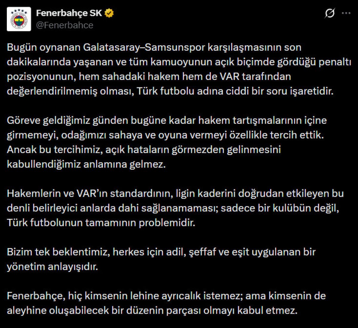 Süper Lig’in 15’inci haftasında Galatasaray'ın sahasında Samsunspor’u 3-2 mağlup etmesinin