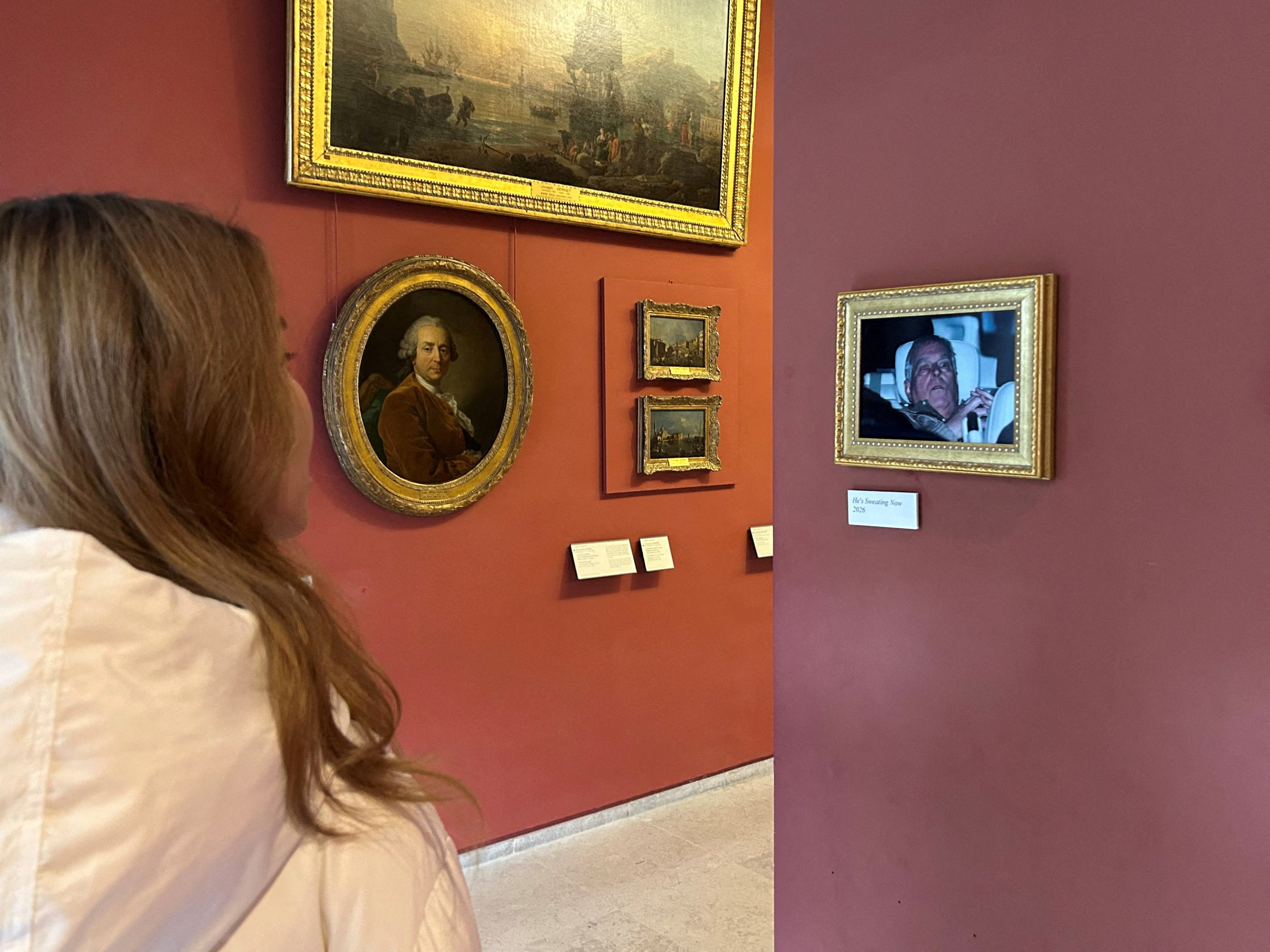 Aktivistler eski Prens Andrew'un polis aracındaki fotoğrafını Louvre Müzesi'ne astı.