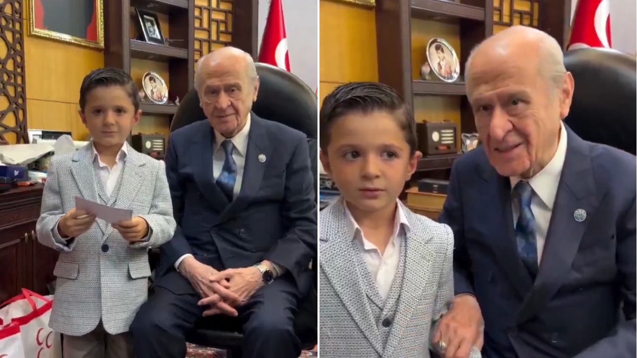 MHP Genel Başkanı Devlet Bahçeli ile kendisine şiir okuyan çocuk