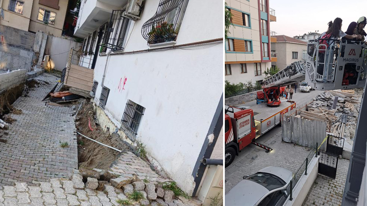 İstanbul Küçükçekmece'de bir binanın bahçesinde göçme meydana geldi.