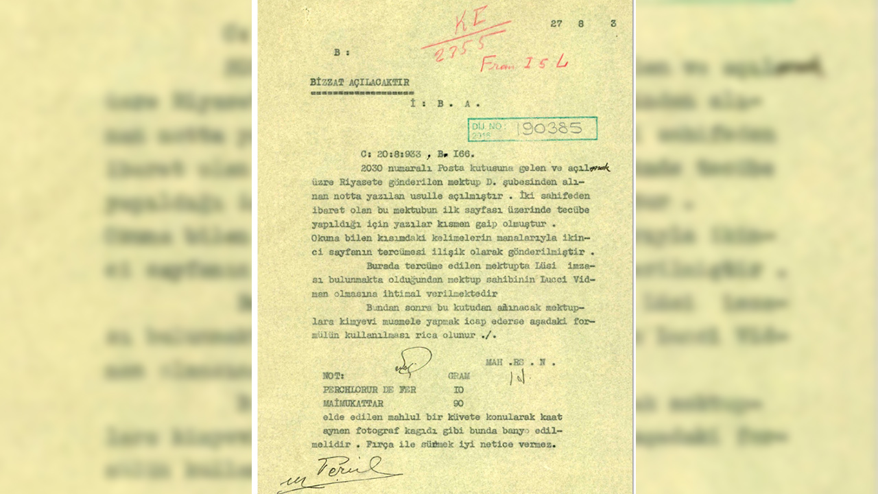 Milli İstihbarat Teşkilatı (MİT) 1933 tarihli yeni bir istihbarat belgesini