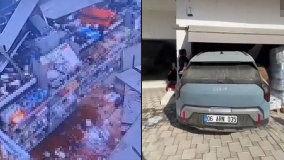 Muğla'nın Milas ilçesinde kontrolden çıkan otomobil bir markete daldı. Kaza