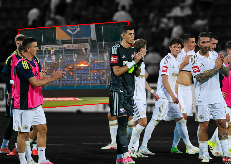 Hırvatistan Ligi'nin ilk haftasında oynanan maçta taraftarlar stadyum tribünlerini ateşe