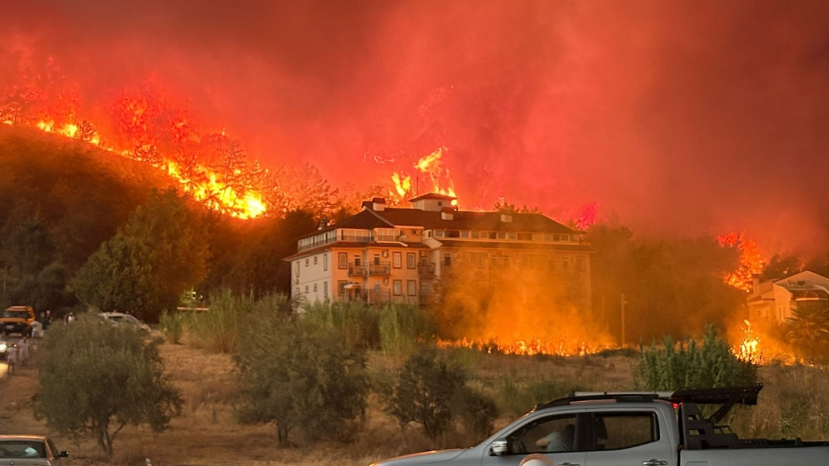Fethiye ilçesinde ormanlık alanda çıkan yangın, rüzgarın etkisiyle kısa sürede