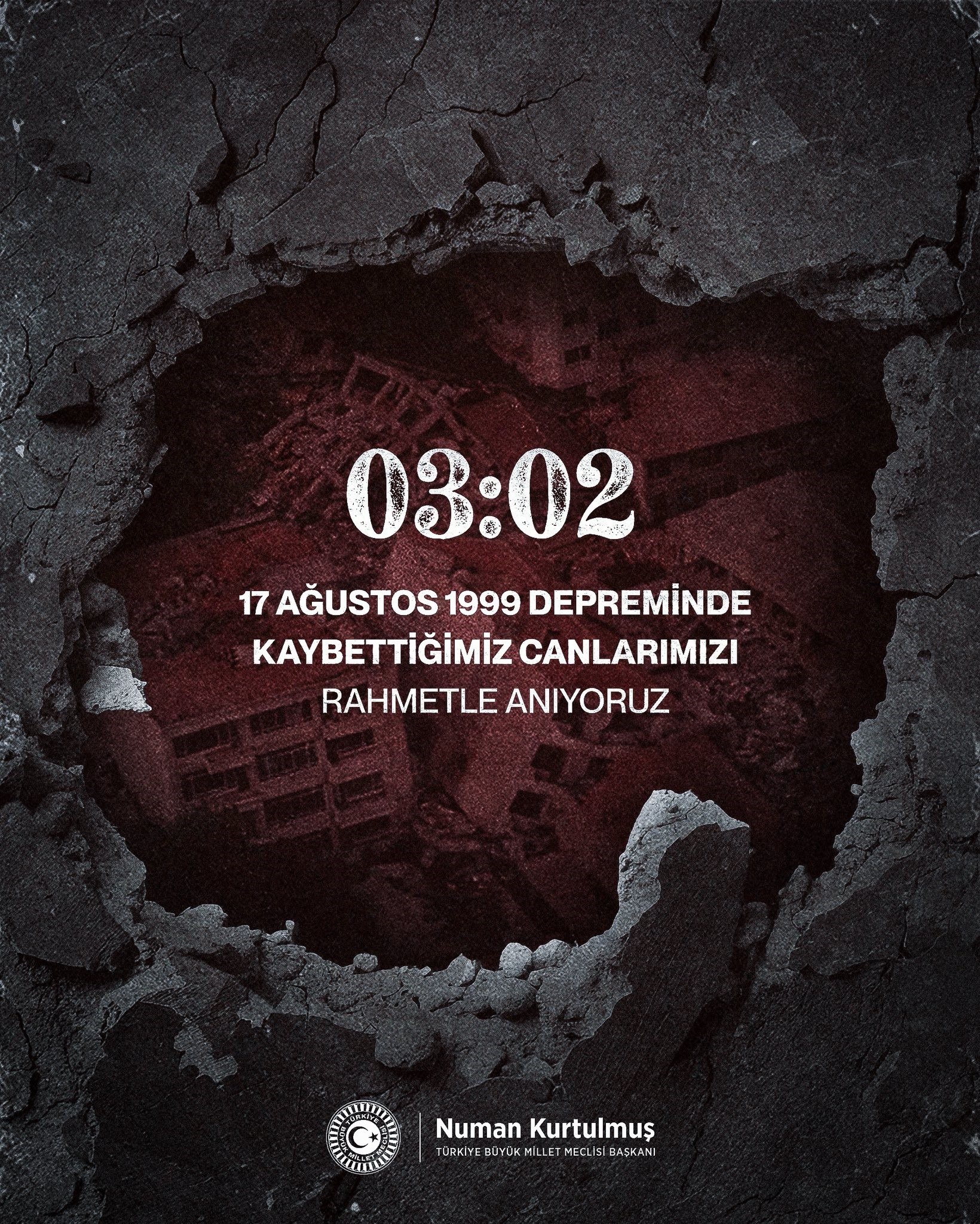 TBMM Başkanı Numan Kurtulmuş, 17 Ağustos 1999 Marmara Depremi'nin 27'nci