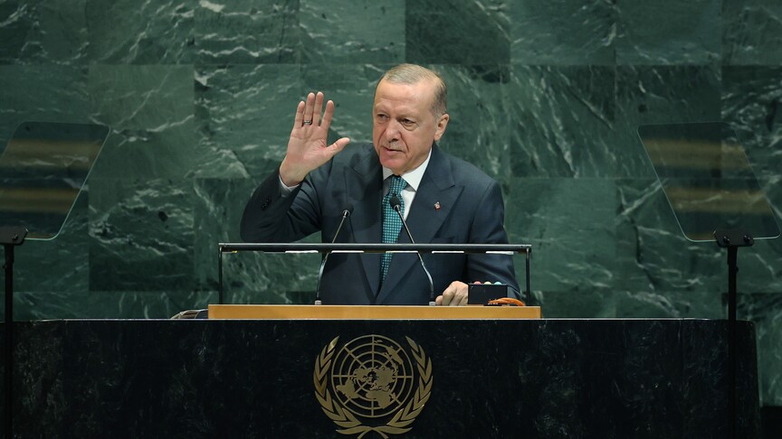 Cumhurbaşkanı Erdoğan, BM Genel Kurulu'nda hitapta bulunuyor.