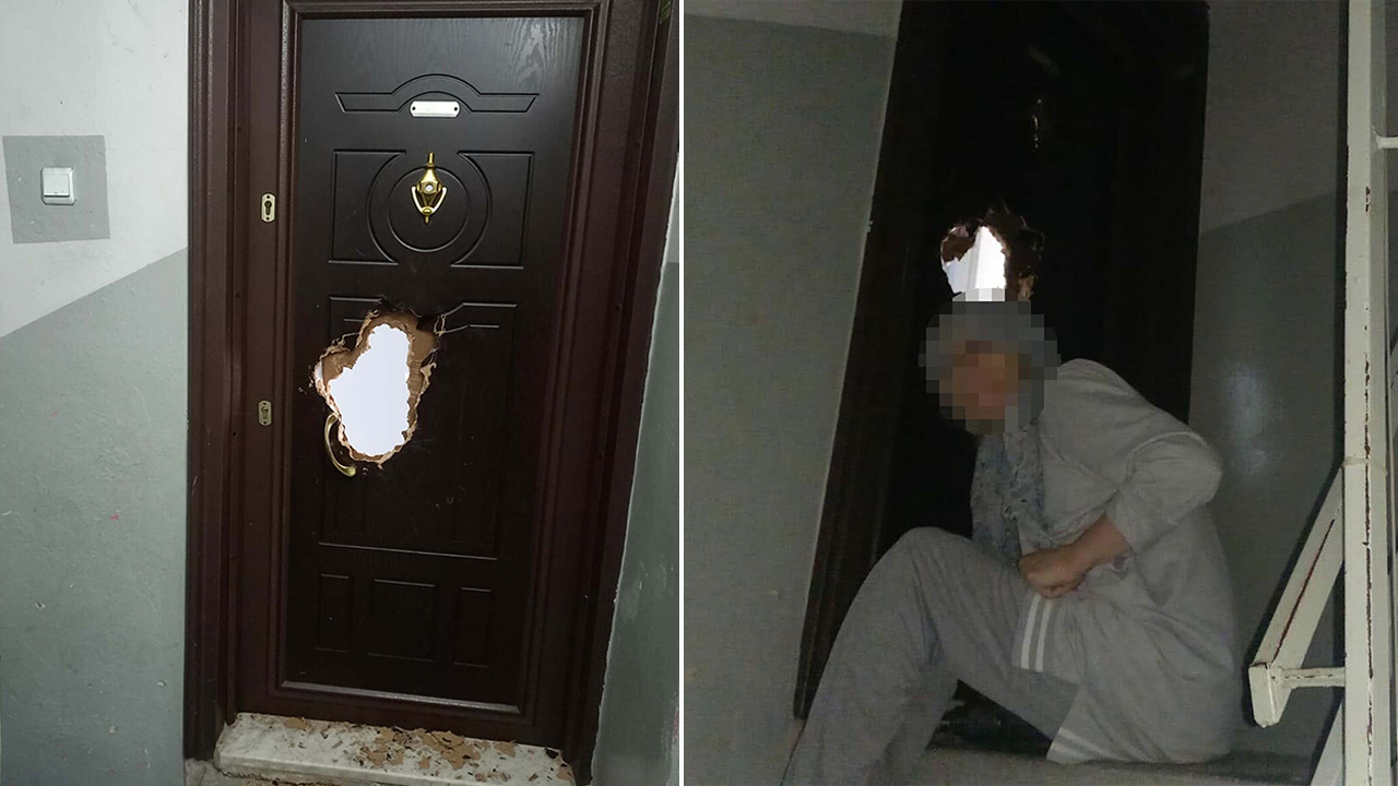 Manisa'da bir kadın, komşusunun kapısını matkap ve sert cisimlerle vurarak