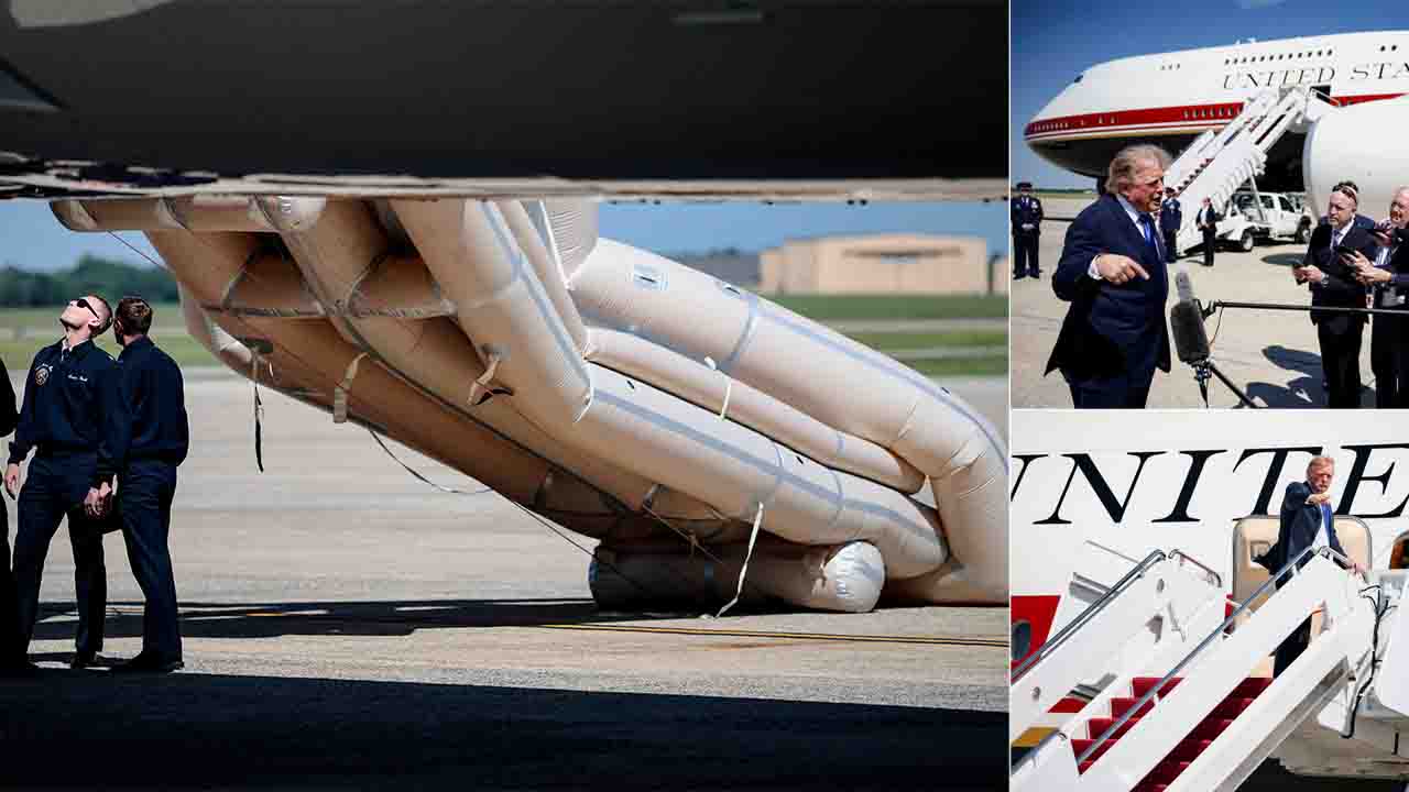 ABD Başkanı Donald Trump binmek üzereyken Air Force One uçağının