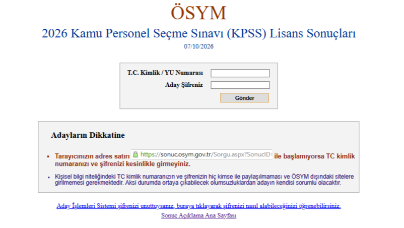 KPSS lisans sınavı sonuçları, Ölçme, Seçme ve Yerleştirme Merkezi (ÖSYM)