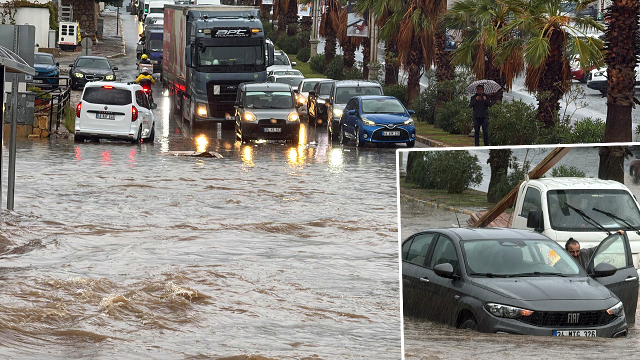 Muğla'nın Bodrum, Marmaris ve Dalaman ilçelerinde etkili olan sağanak nedeniyle